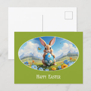 Süßer Osterhase in Landschaft - Postcard