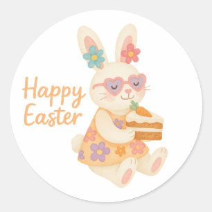 Süßer Osterhase- mit Karottenkuchen-flower power Classic Round Sticker