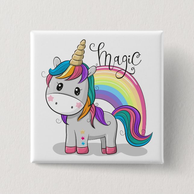 Süßes Einhorn Unicorn mit großen Augen 15 Cm Square Badge (Front)