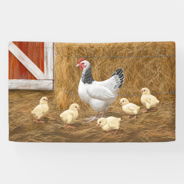 Sussex Chicken Mama Hen and Chicks Banner (Horizontal)