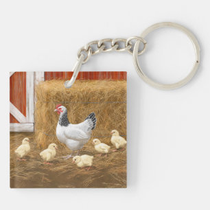 Sussex Chicken Mama Hen and Chicks Key Ring