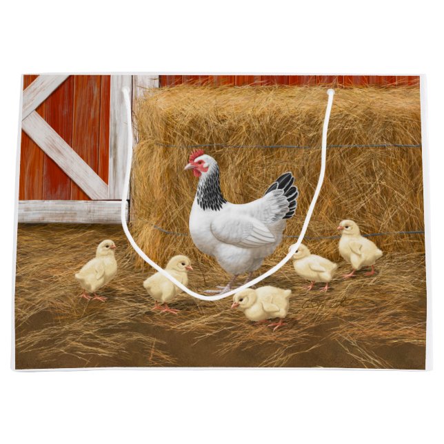 Sussex Chicken Mama Hen and Chicks Large Gift Bag (Front)