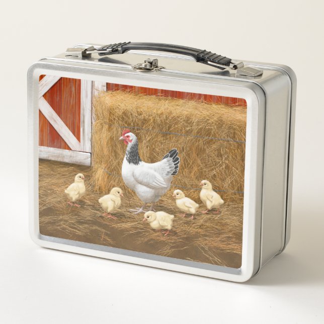 Sussex Chicken Mama Hen and Chicks Metal Lunch Box (Front)