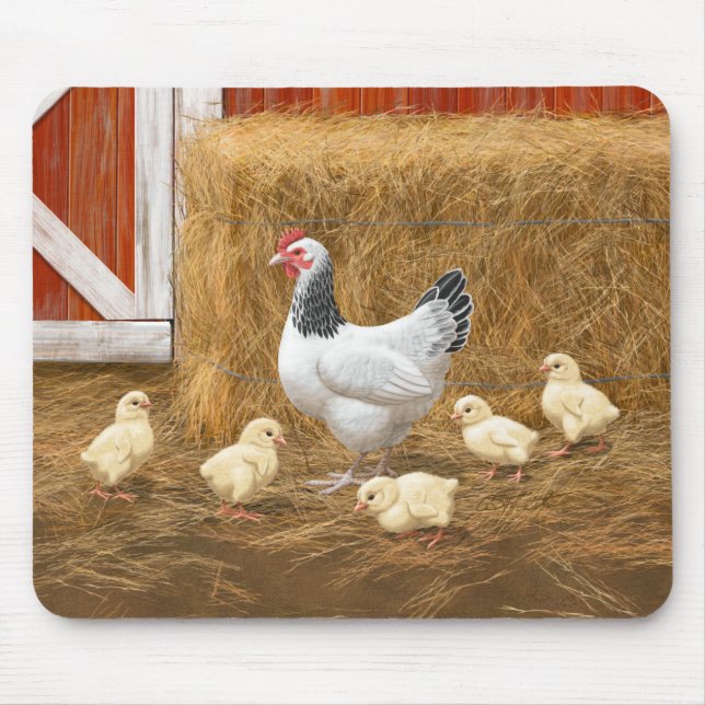 Sussex Chicken Mama Hen and Chicks Mouse Mat (Front)