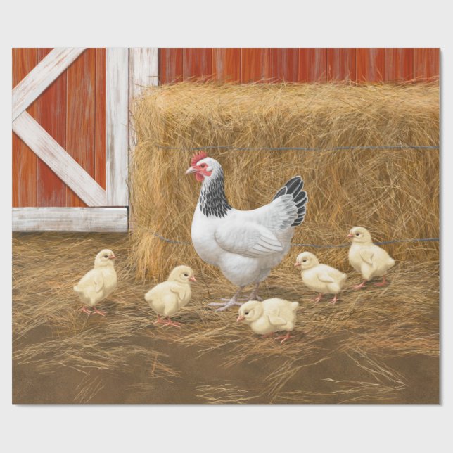 Sussex Chicken Mama Hen and Chicks Wrapping Paper (Flat)