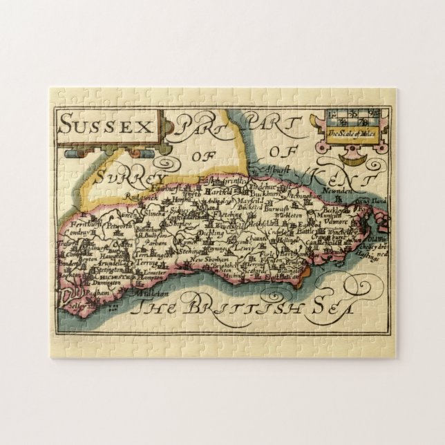 Sussex County England Old Antiquarian Atlas Map Jigsaw Puzzle (Horizontal)