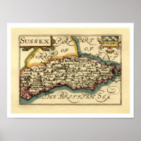Sussex County England Old Antiquarian Atlas Map