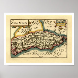 Sussex County England Old Antiquarian Atlas Map Poster
