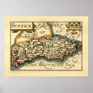 Sussex County England Old Antiquarian Atlas Map Poster