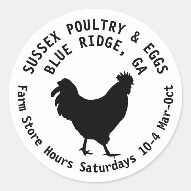 Sussex Hen Farm Name Advertising Label Eggs (Front)