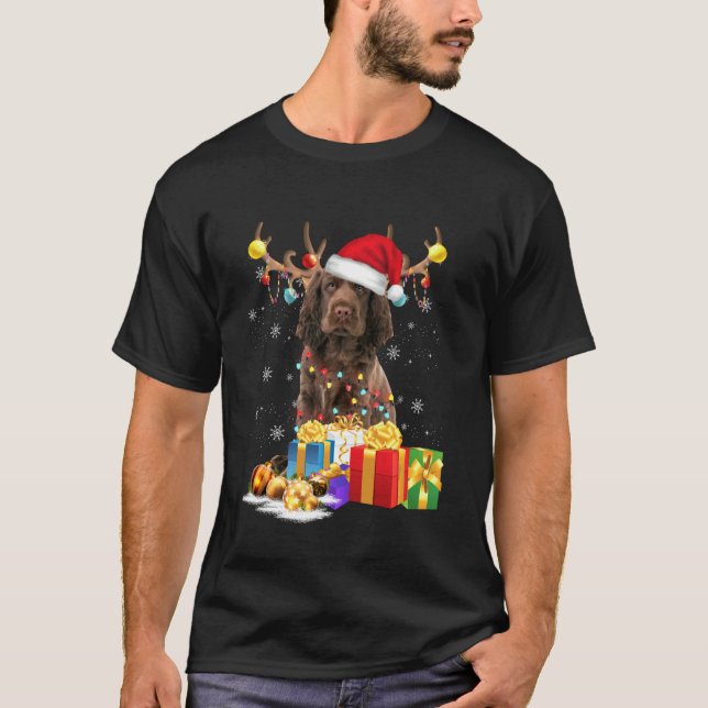 Sussex Spaniel Dog Reindeer Santa Hat Dogs Pyjamas T-Shirt (Front)