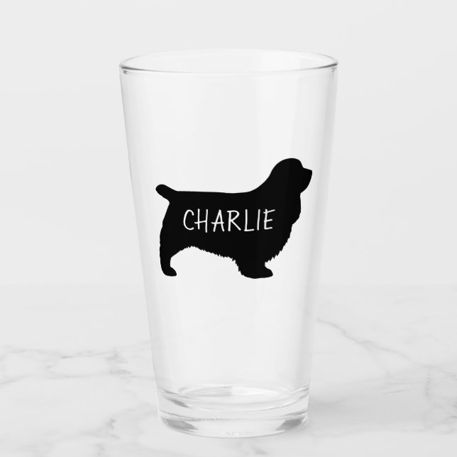 Sussex Spaniel Dog Silhouette Personalised Glass (Front)