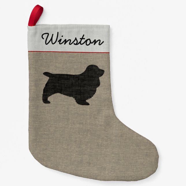 Sussex Spaniel Dog Silhouette Personalised Holiday Small Christmas Stocking (Front)