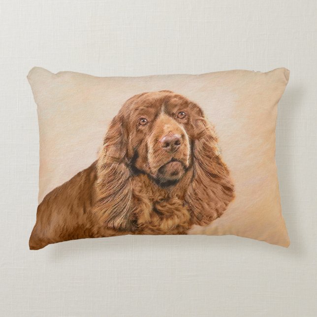 Sussex Spaniel Painting - Cute Original Dog Art Decorative Cushion (Front)