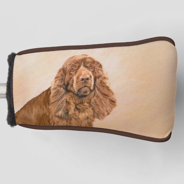 Sussex Spaniel Painting - Cute Original Dog Art Golf Head Cover (Front)