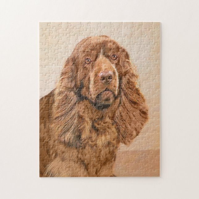 Sussex Spaniel Painting - Cute Original Dog Art Jigsaw Puzzle (Vertical)