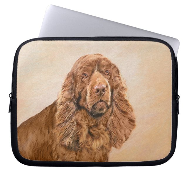 Sussex Spaniel Painting - Cute Original Dog Art Laptop Sleeve (Front)