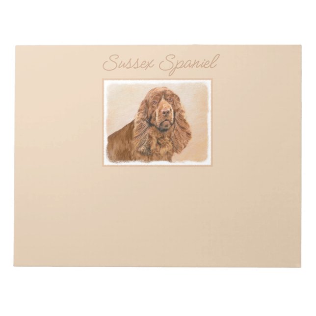 Sussex Spaniel Painting - Cute Original Dog Art No Notepad (Front)