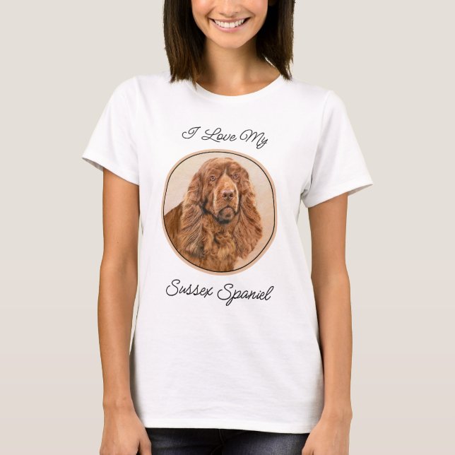 Sussex Spaniel Painting - Cute Original Dog Art T-Shirt (Front)