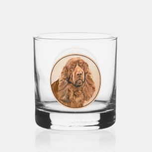 Sussex Spaniel Painting - Cute Original Dog Art Whiskey Glass