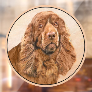 Sussex Spaniel Painting - Cute Original Dog Art Window Cling