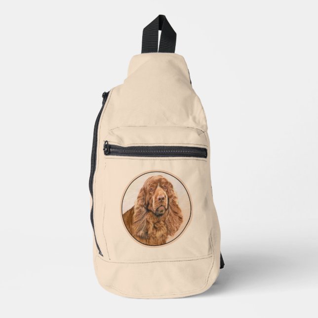 Sussex Spaniel Painting Cute Original Pet Dog Art Sling Bag (Front)