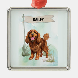 Sussex Spaniel Watercolor Personalised Dog Metal Tree Decoration