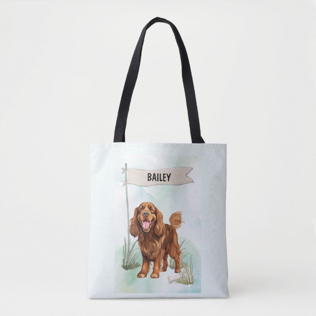 Sussex Spaniel Watercolor Personalised Dog Tote Bag (Front)