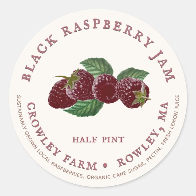 Sustainably Grown Local Black Raspberry Jam Classic Round Sticker (Front)