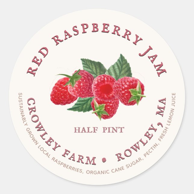 Sustainably Grown Red Raspberry Preserves Label (Front)