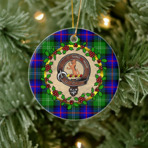 Sutherland Badge & Tartan Personalised Christmas Ceramic Tree Decoration