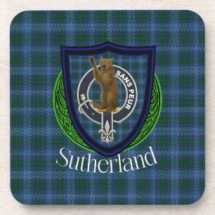 Sutherland Scottish Clan Tartan & Crest Coaster