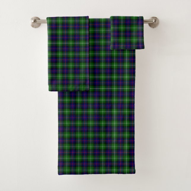 Sutherland tartan blue green plaid bath towel set (Insitu)