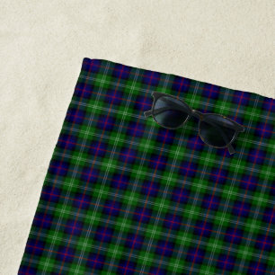 Sutherland tartan blue green plaid beach towel