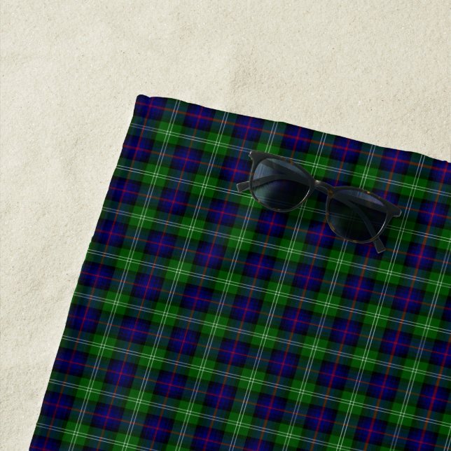Sutherland tartan blue green plaid beach towel (In Situ)