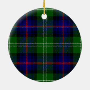 Sutherland tartan blue green plaid ceramic tree decoration