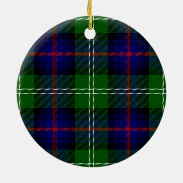 Sutherland tartan blue green plaid ceramic tree decoration (Back)