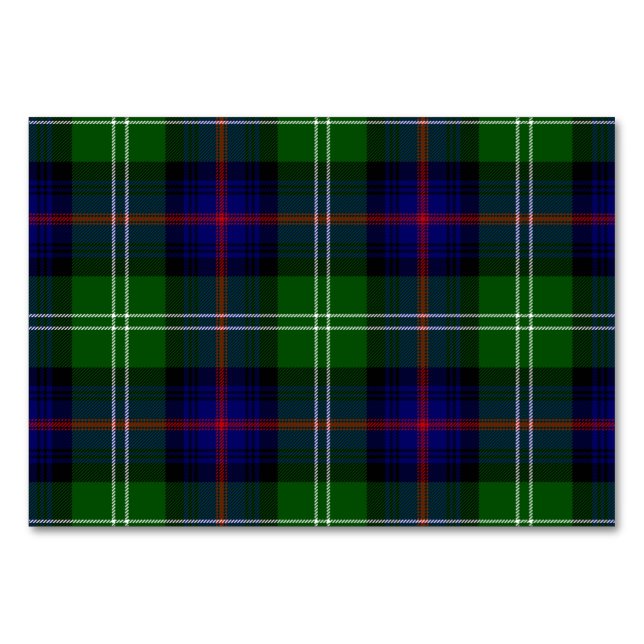 Sutherland tartan blue green plaid table number (Front)