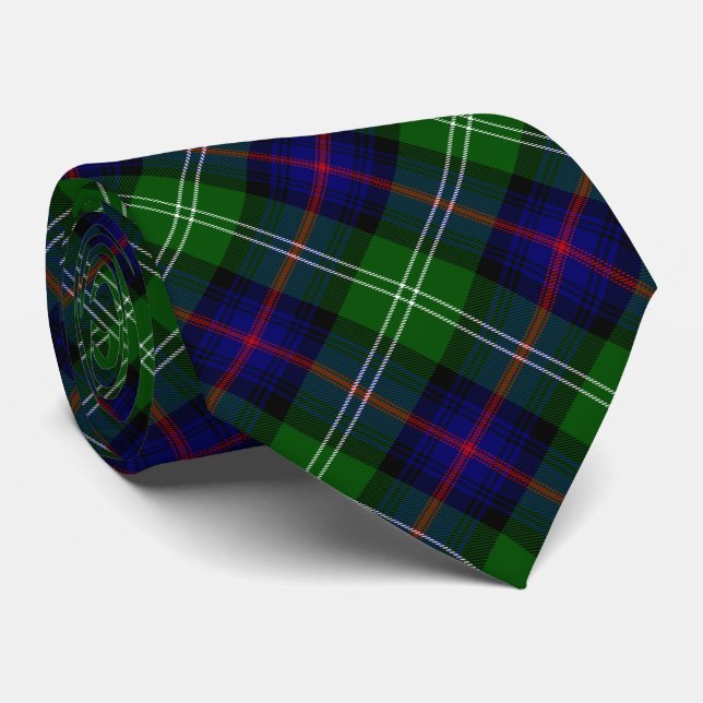 Sutherland tartan blue green plaid tie (Rolled)