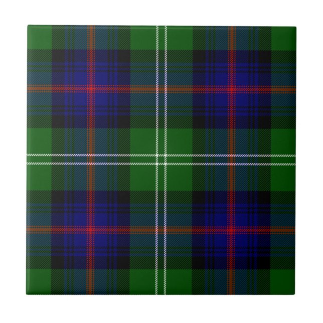 Sutherland tartan blue green plaid tile (Front)