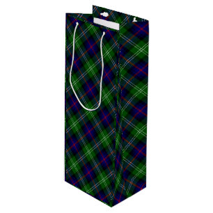 Sutherland tartan blue green plaid wine gift bag