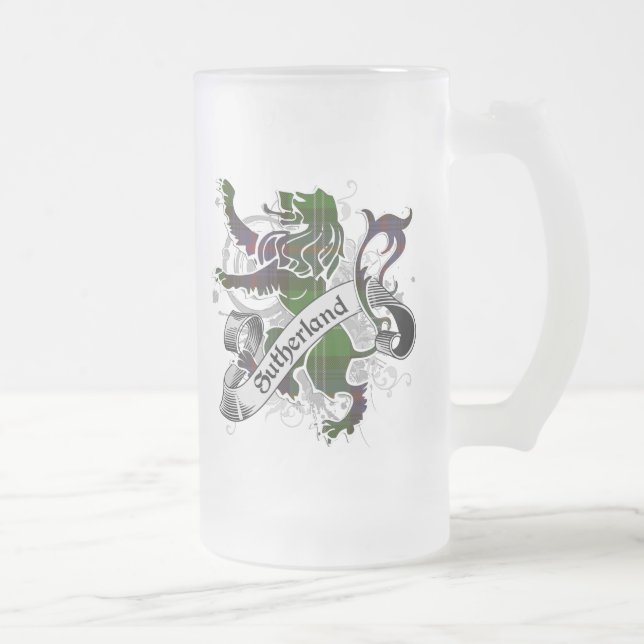 Sutherland Tartan Lion Frosted Glass Beer Mug (Right)