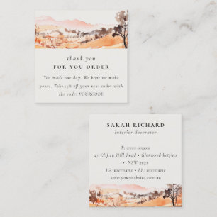 Sutle Blush Orange Watercolor Mountain Thank you Square Business Card