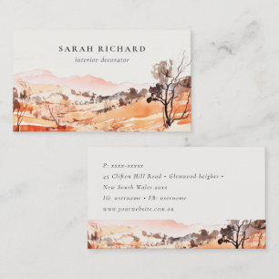 Sutle Blush Orange Watercolor Woods Mountain  Business Card