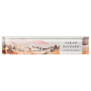 Sutle Blush Orange Watercolor Woods Mountain  Nameplate