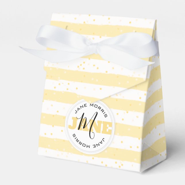 Suuny Yellow and White Monogrammed Name Stripes Favour Box (Front Side)
