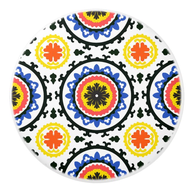 Suzani Pattern Ceramic Knob (Front)