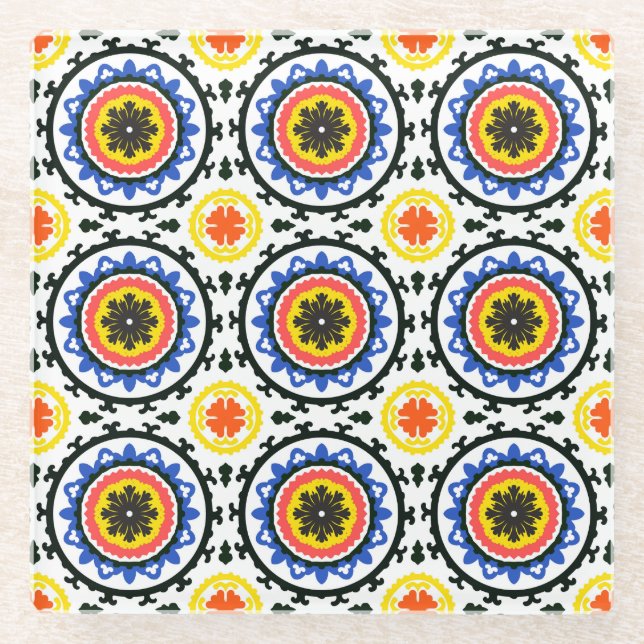 Suzani Pattern Glass Coaster (Front)
