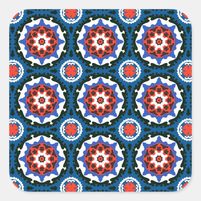 Suzani Pattern With Bold Ornament Square Sticker (Front)