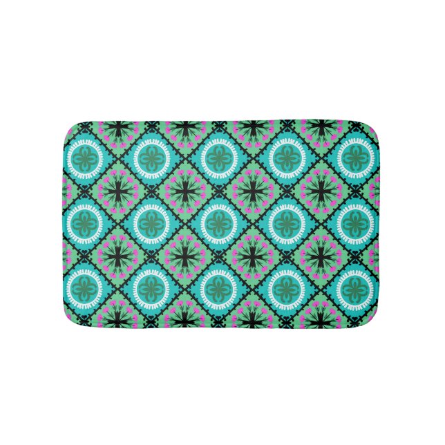Suzani Pattern with Uzbek and Kazakh Motifs Bath Mat (Front)